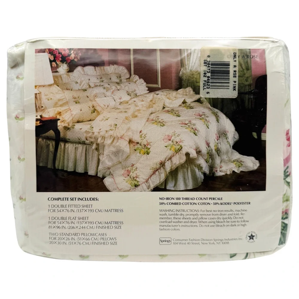 NEW Springmaid Only A Rose 4 pc Full Double Sheet Set Floral Lace Ruffle Sealed